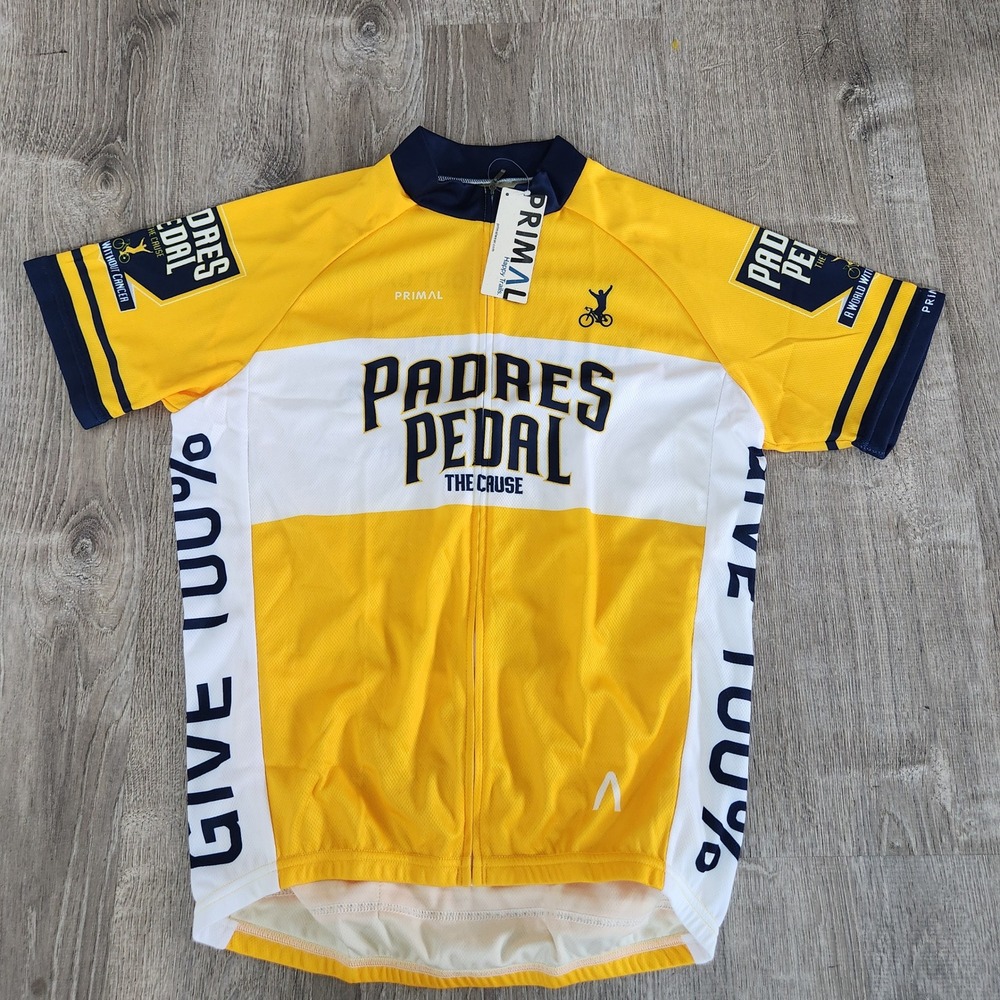 Primal Padres Pedal the Cause Cycling Jersey Mens Medium Yellow Sport Cut Raglan